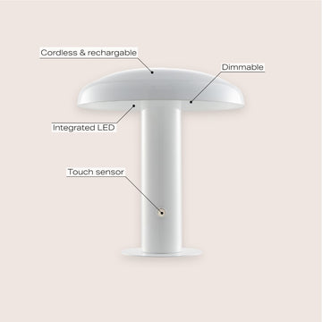 Suillius 11" Contemporary Bohemian Rechargeable/Cordless Iron Integrated LED Mushroom Table Lamp - JONATHAN Y